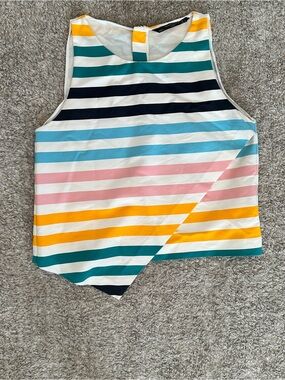 Zara Striped Sleeveless Top in Teal, Navy, Yellow & White